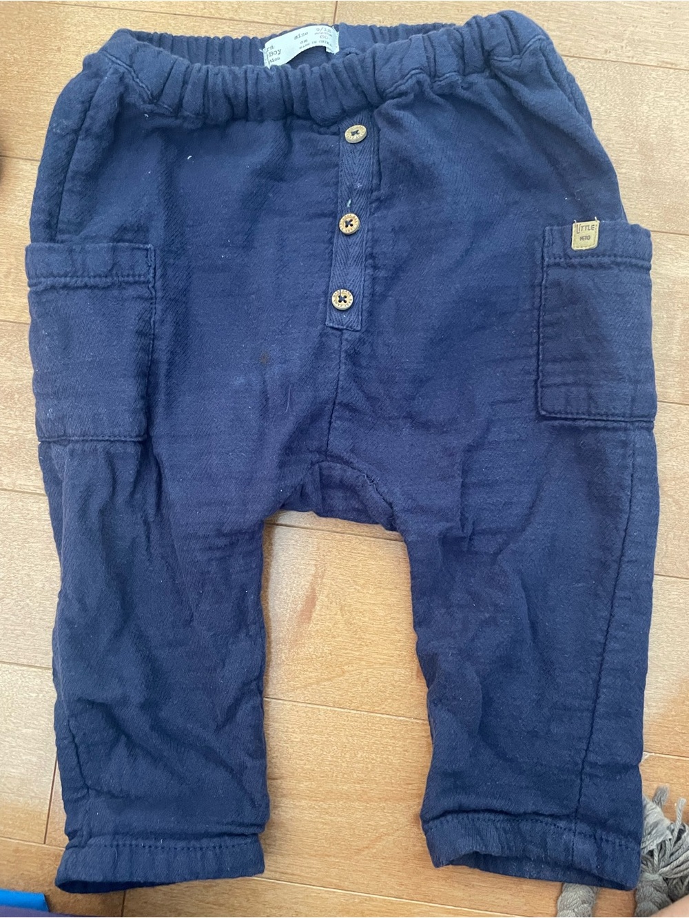Zara Navy Cotton Cargo Jogger Pants with Button Placket